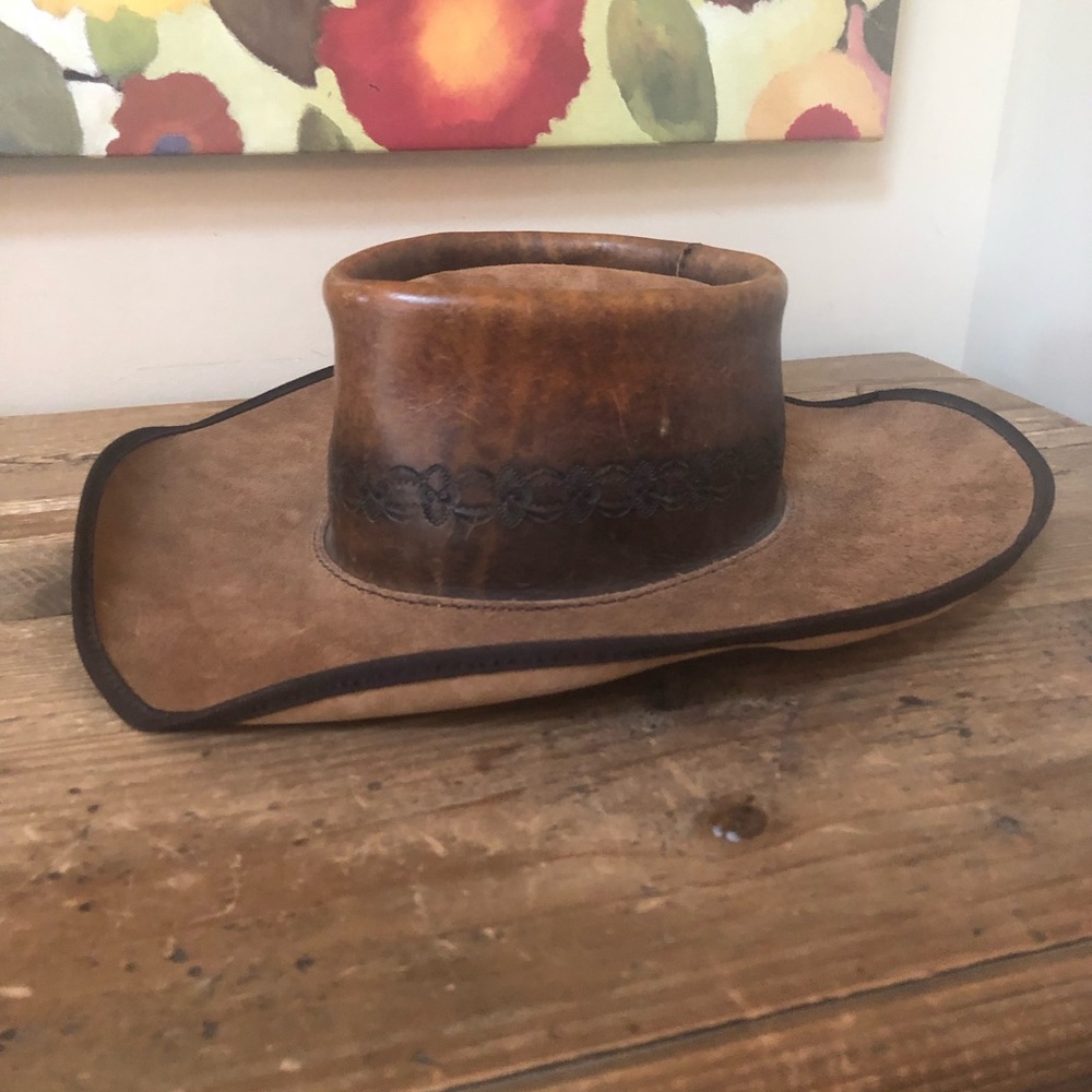 VTG San Zeno Handmade Leather Tooled Leather Hat XL - Picture 1 of 9